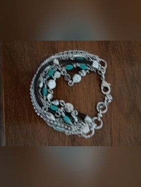 Lucky Brand, Blue Turquoise Chain Silver plated Bracelet, Adjustable 6-7", NWOT